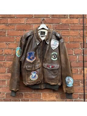 Vintage avirex A-2 aviator leather flight jacket patches M